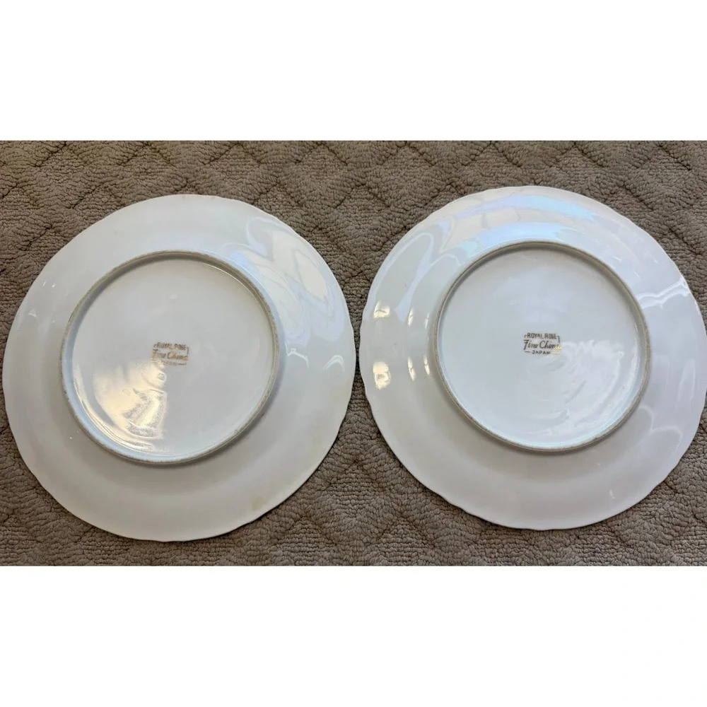Royal Rose Fine China Japan Gold Trim Mossy Rose Dinner Plates